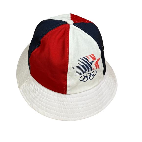 Vintage 1984 Los Angeles Olympics Bucket Hat Red White Blue LAOOC Licensed